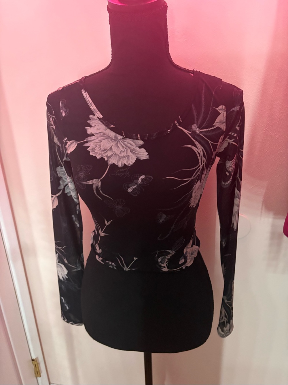 Victoria's Secret Black Floral Mesh Top